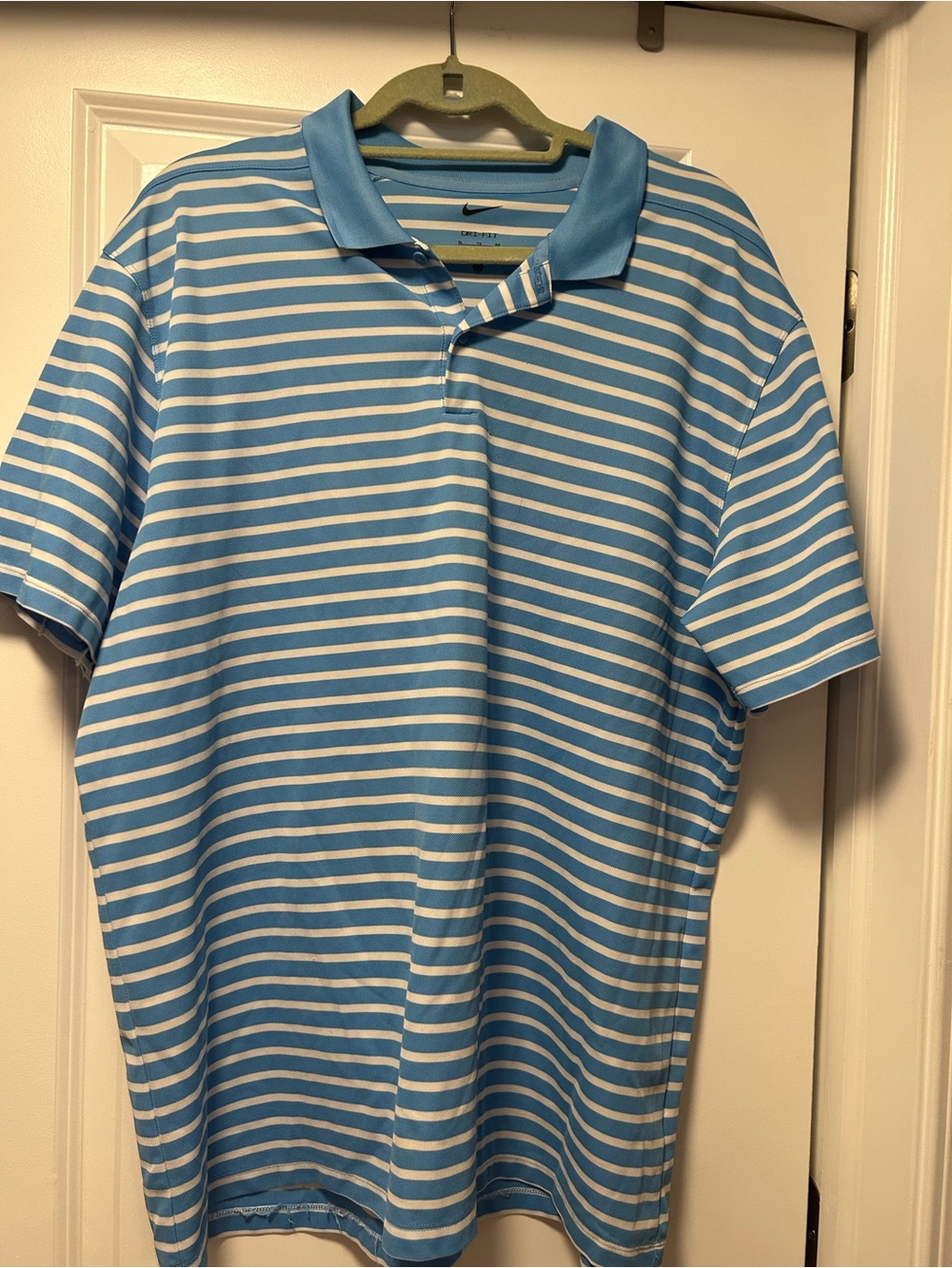 Nike Men’s Blue and White Striped Polo xl dri-fit